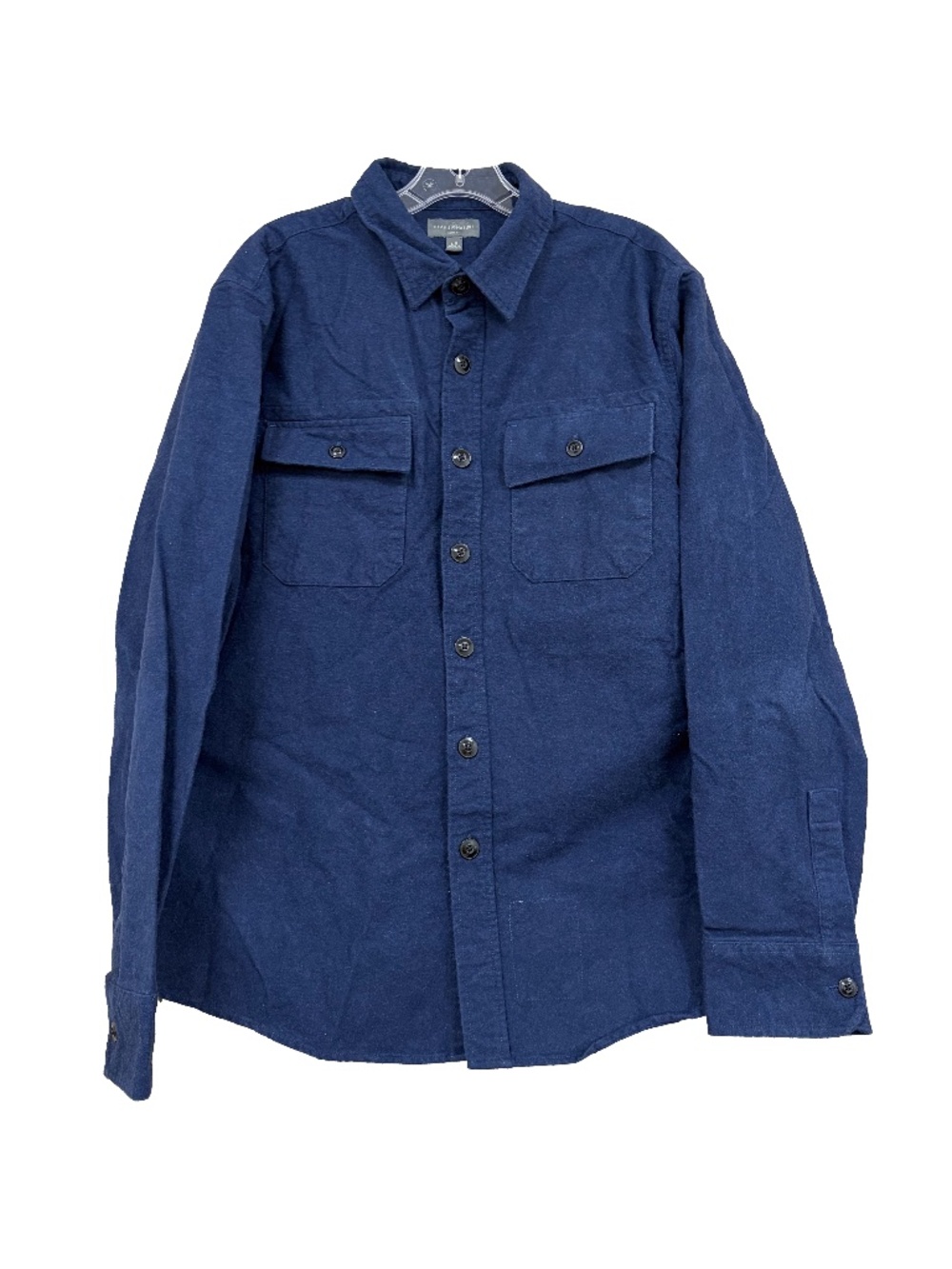LL Bean Signature 1933 Chamois Shirt Mens L Navy Blue Slim Fit Heavy Flannel